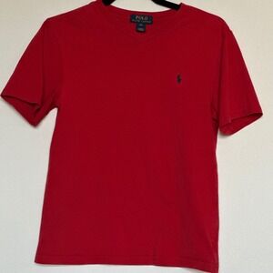 Polo Ralph Lauren Red‎ V Neck T Shirt Boys Size M 10 12 Embroidered Pony